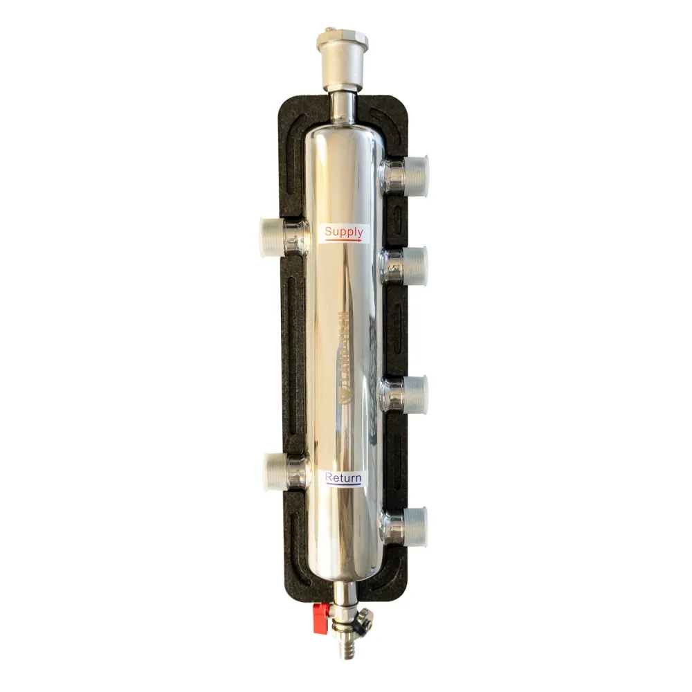 Separator hidraulic din inox, izolat cu 2 circuite, Land-Tech, Filet 1”