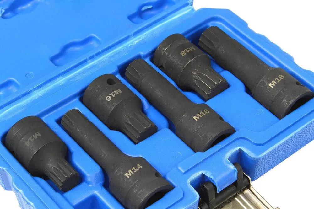 Trusa cu biti 12 laturi Spline de impact M14-M16-M18 antrenare 1/2" 6 piese