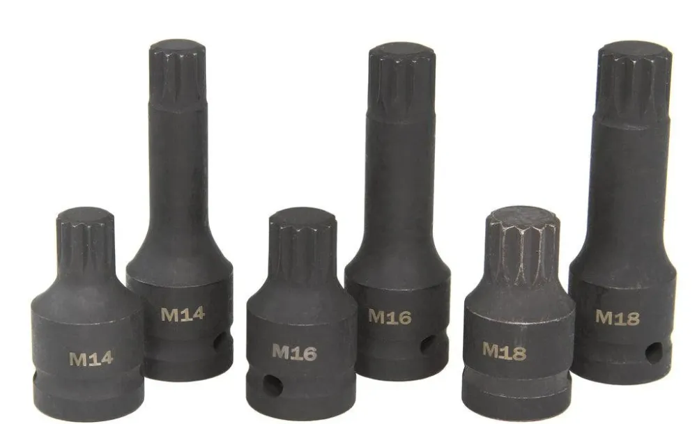 Trusa cu biti 12 laturi Spline de impact M14-M16-M18 antrenare 1/2" 6 piese