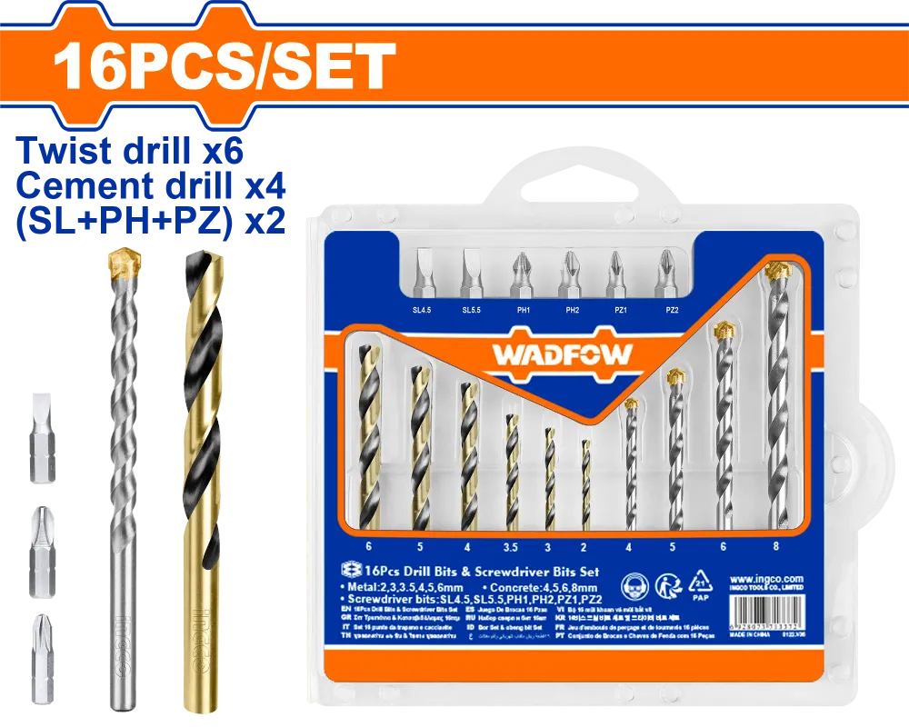 Set burghie si biti pentru metal/beton Wadfow, 16 buc