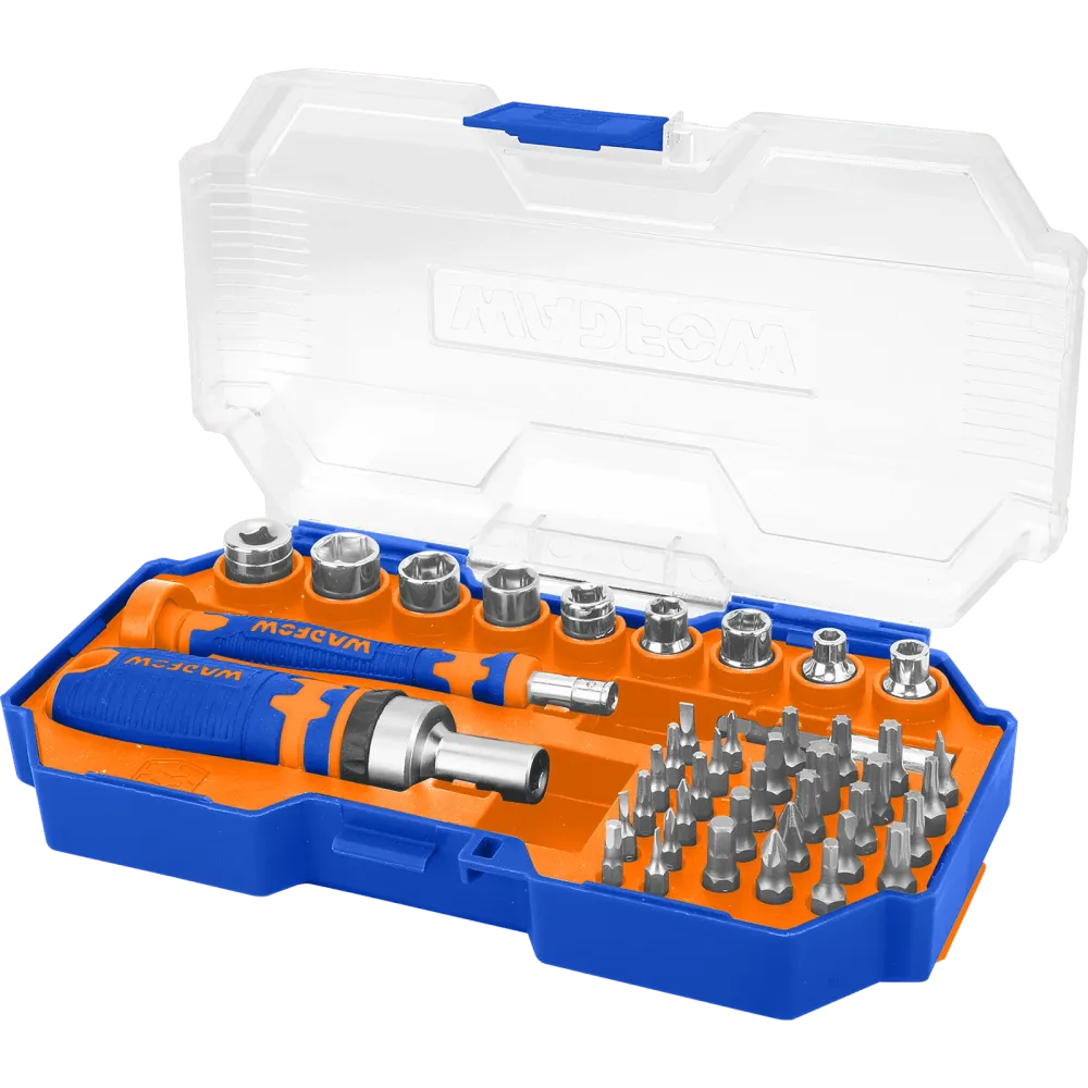 Set biti pentru surubelnita Wadfow, 1/4", include chei, adaptor, support bit, maner cu clichet, Cr-V, 43 piese
