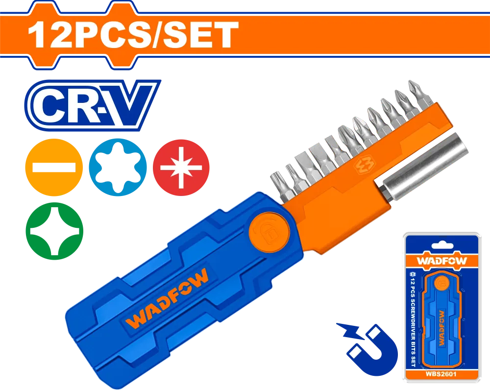 Set surubelnita cu capete de biti, Cr-V, 12 piese