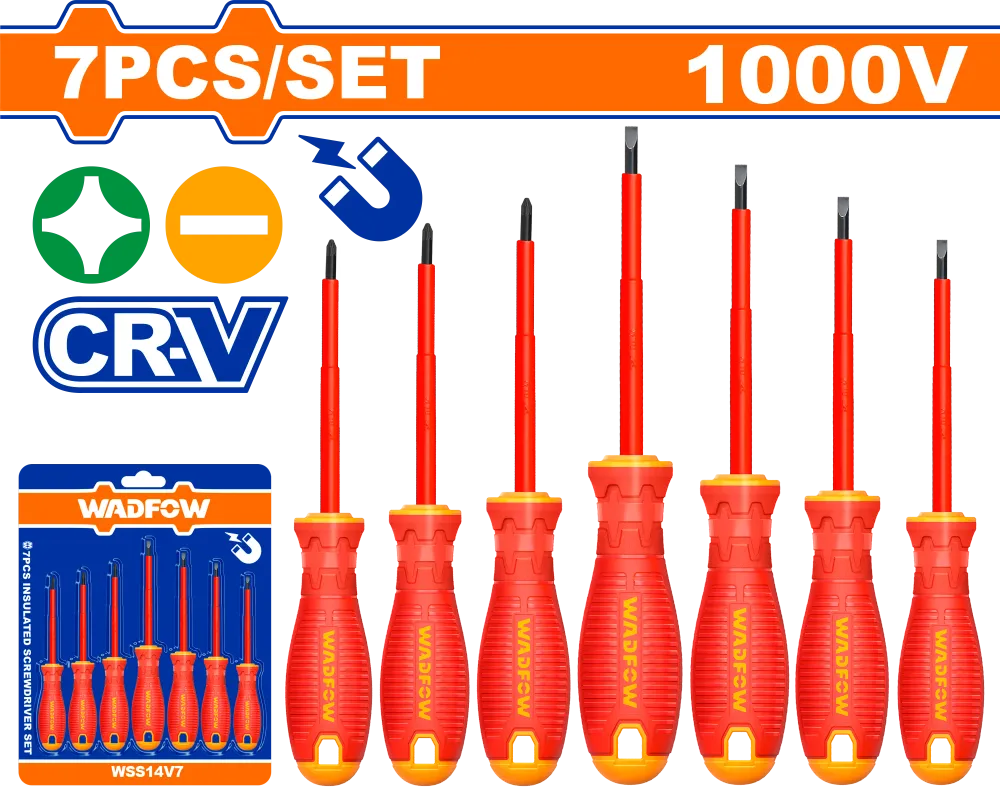 Set 7 surubelnite izolate Wadfow, tensiune 1000V, otel Cr-V