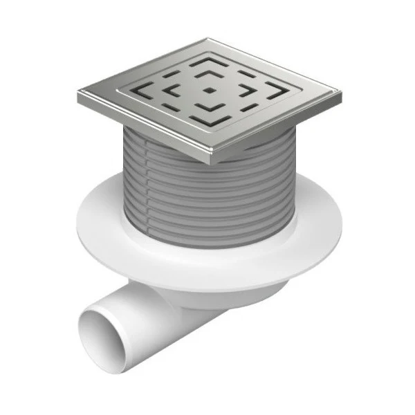 Sifon de pardoseala MCH iesire orizontala D50/H reglabil cu gratar de inox Labyrinth 125x125 si guler