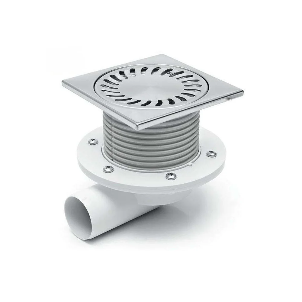Sifon de pardoseala MCH cu iesire orizontala DN50/H reglabil, complet din otel inox, cu guler/flansa