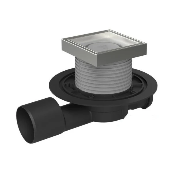 Sifon de pardoseala MCH MULTI-INLET iesire orizontala D50/h regl. gratar de inox LABYRINTH 122x122 si guler (UD) si rama d...