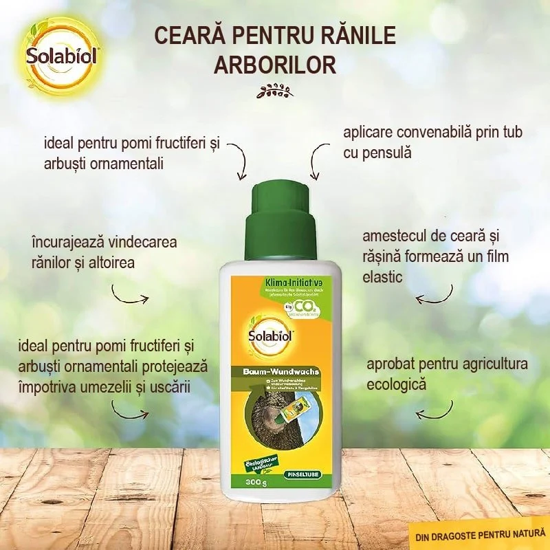 Mastic pentru sigilarea ranilor la Pomi Fructiferi si Ornamentali, Tub cu Pensula 300 g, Prindere Rapida, SOLABIOL