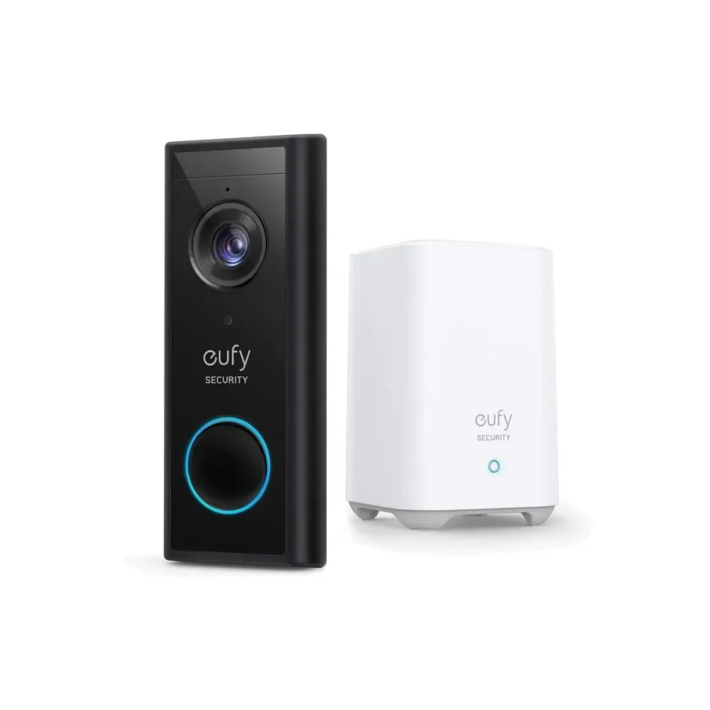 Kit sonerie video wireless + HomeBase EUFY E82101W4, 2K HD, Wi-Fi, negru-alb