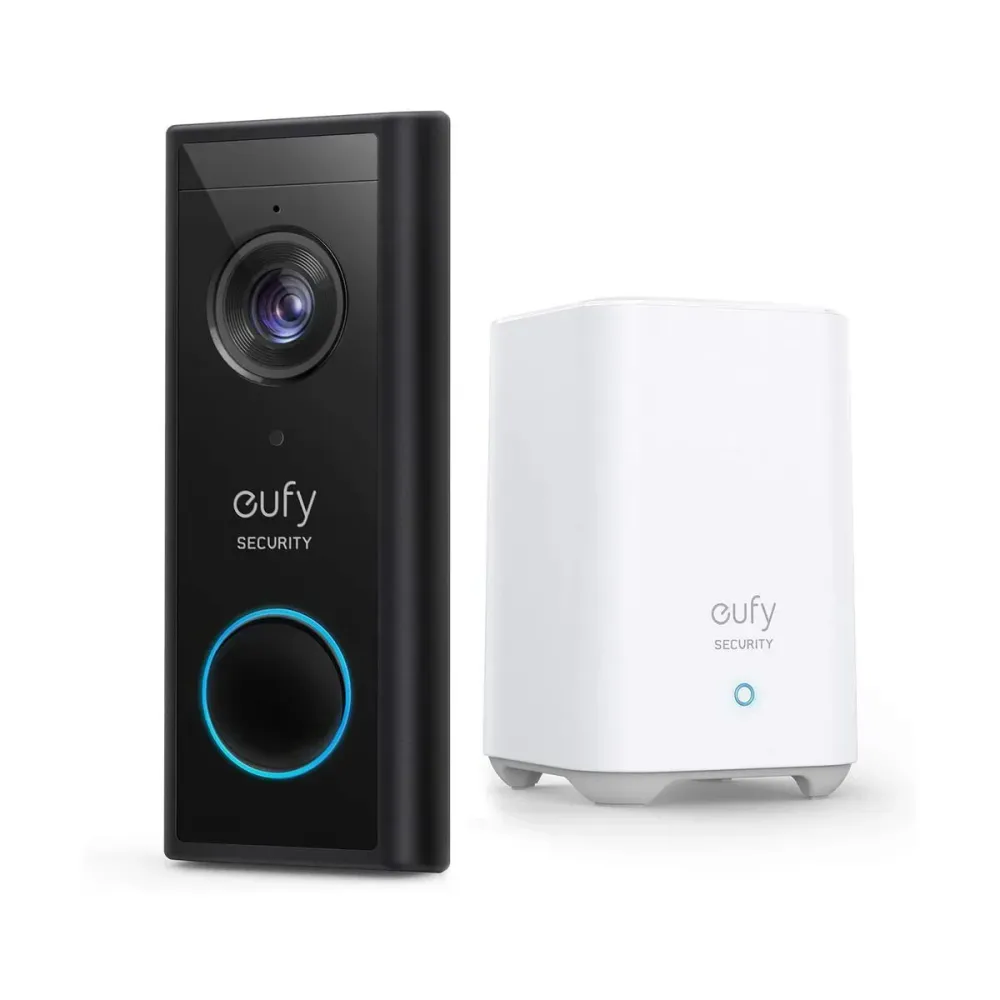 Kit sonerie video wireless + HomeBase EUFY E82101W4, 2K HD, Wi-Fi, negru-alb