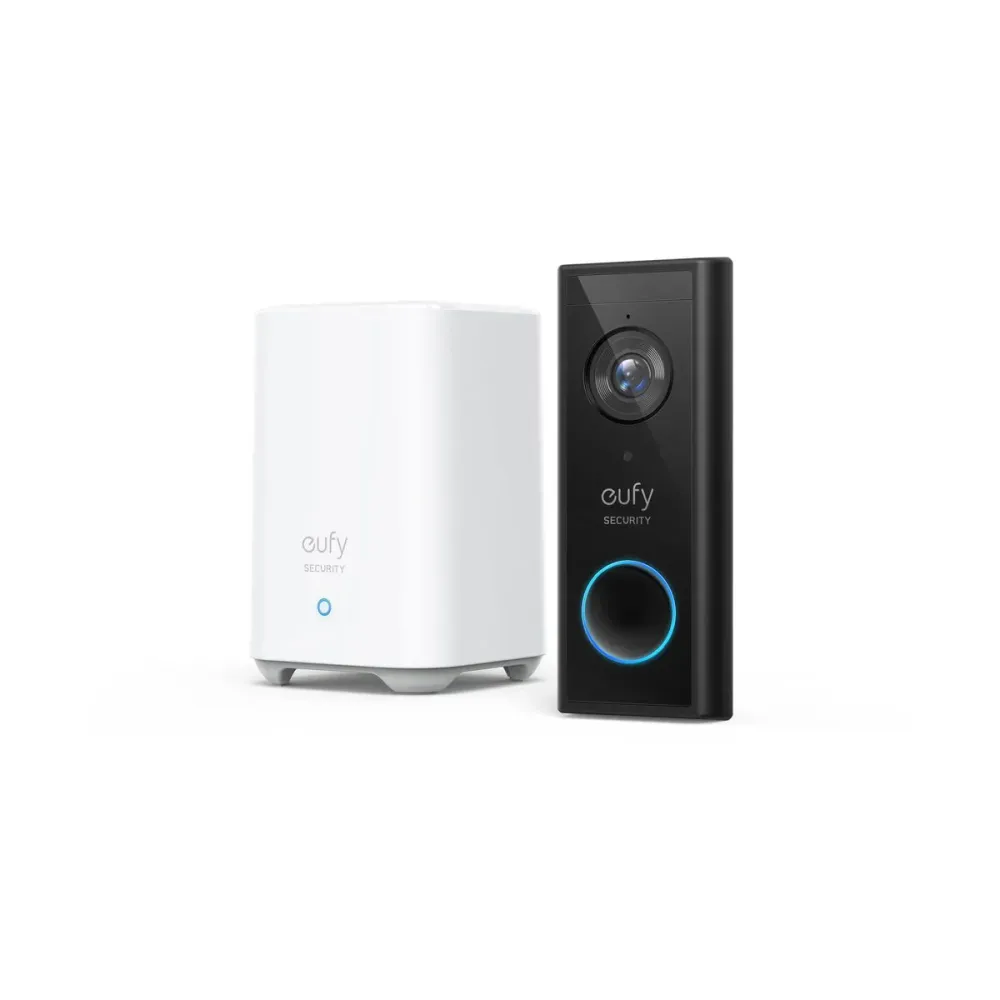 Kit sonerie video wireless + HomeBase EUFY E82101W4, 2K HD, Wi-Fi, negru-alb