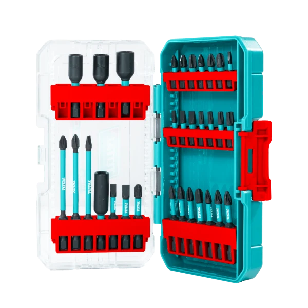 Set biti impact TOTAL 31 piese, 25/50/89 mm, piulite magnetice, suport inclus