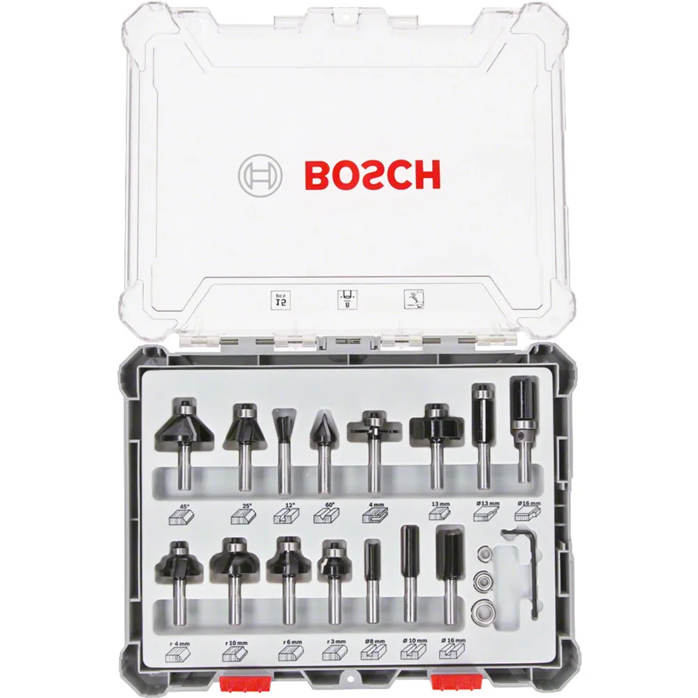 Set de frezare cu tije mixte Bosch 8mm 15 buc
