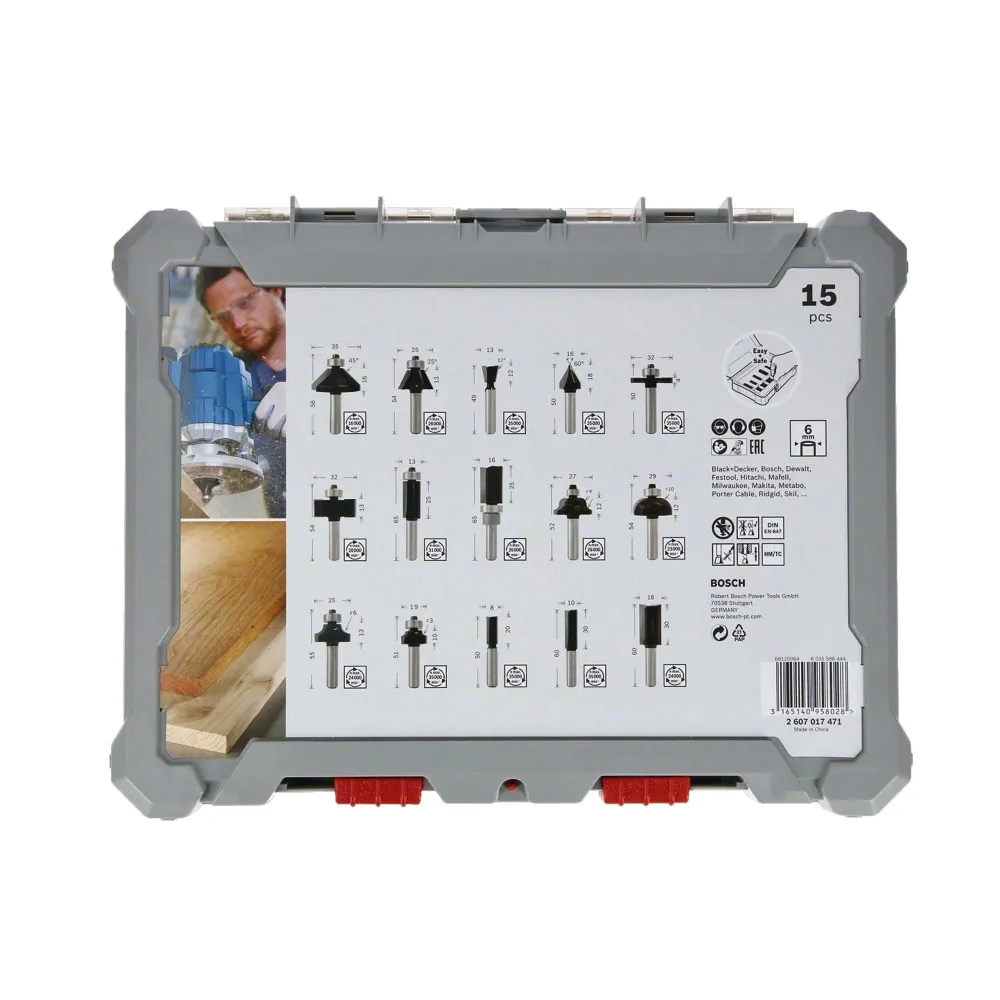 Set de frezare cu tije mixte Bosch 8mm 15 buc