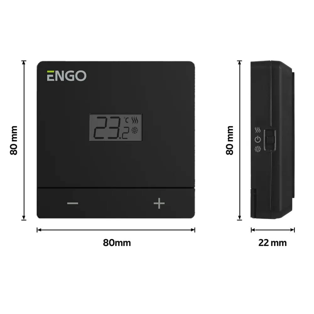 Termostat de camera aparent ENGO EASY cu fir, 230V, negru, ENGO