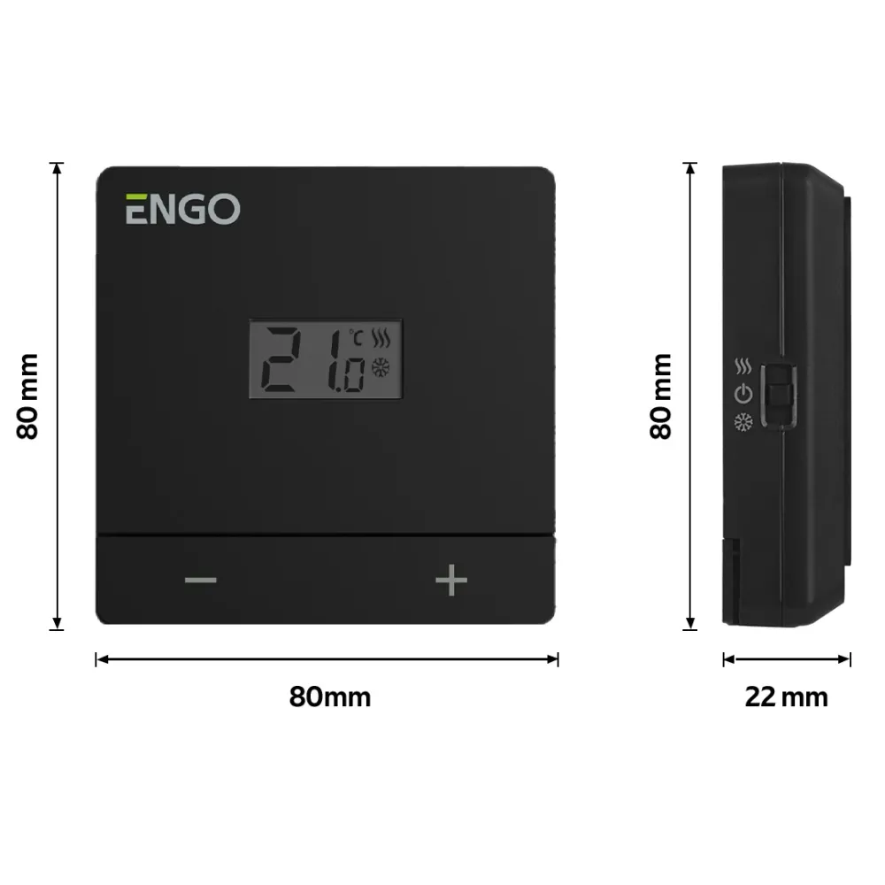 Termostat de camera aparent ENGO EASY cu fir,alimentare cu baterii, negru, ENGO