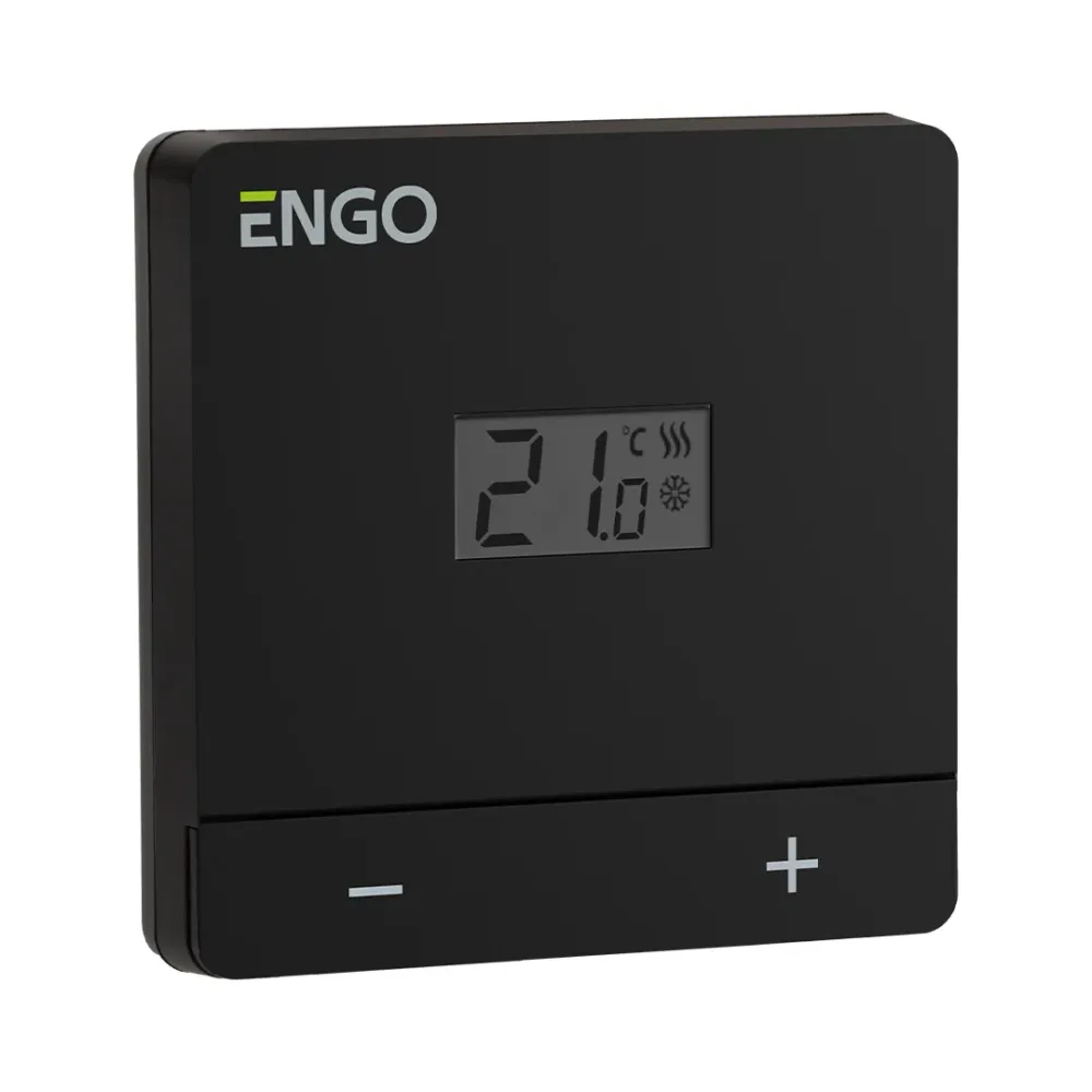 Termostat de camera aparent ENGO EASY cu fir,alimentare cu baterii, negru, ENGO