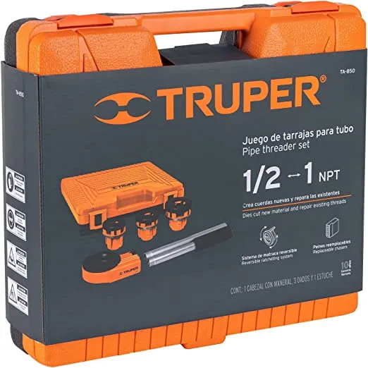 Trusa profesionala filiera tevi 1/2"-1", cu 4 filiere si clichet - Truper