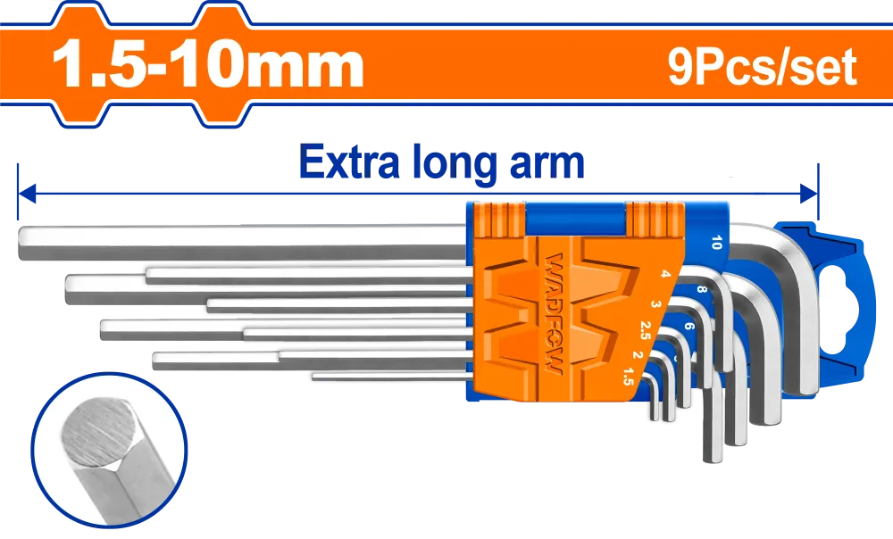 Set 9 chei imbus hexagonale Wadfow brat extra lung, 1.5-10mm, CR-V