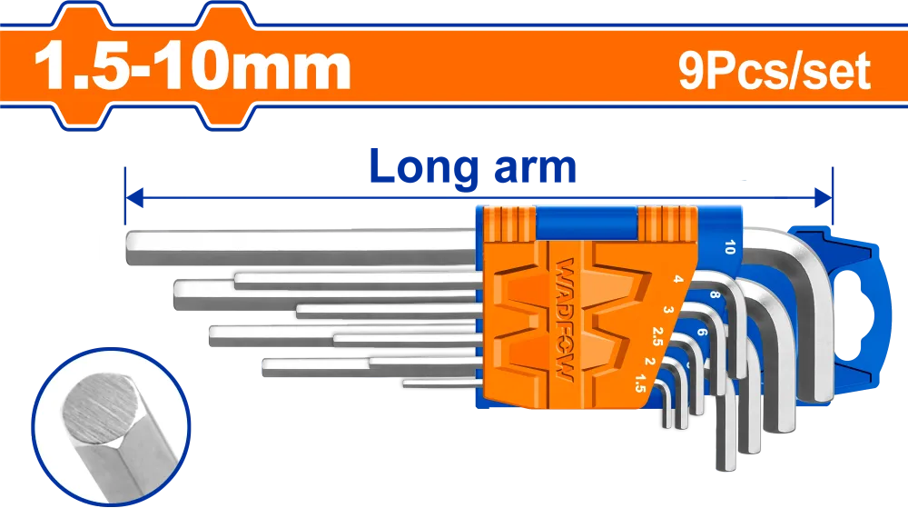 Set 9 chei imbus hexagonale Wadfow, Cr-V, 1.5-10mm