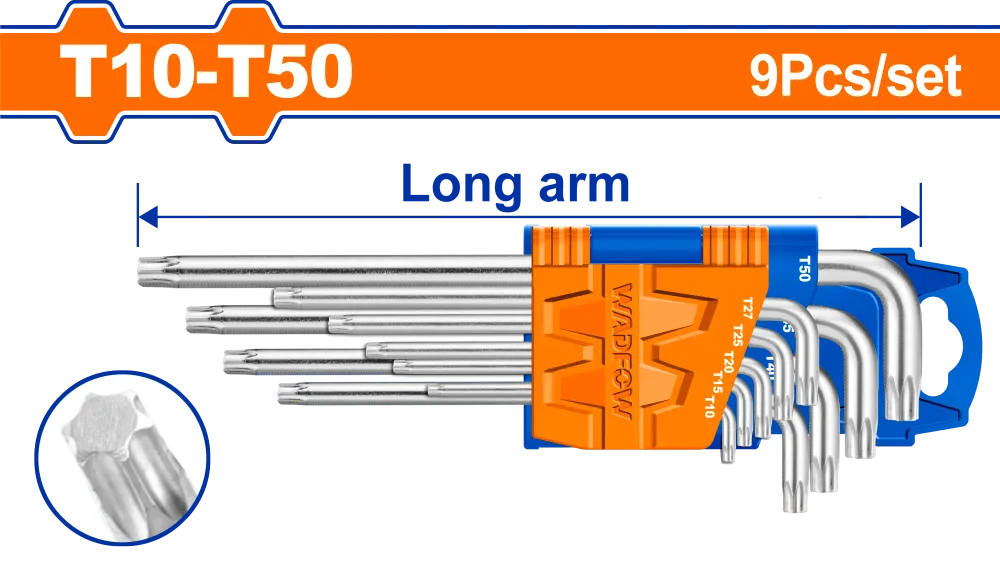 Set 9 chei imbus torx Wadfow, T10-T50, brat lung, Cr-V