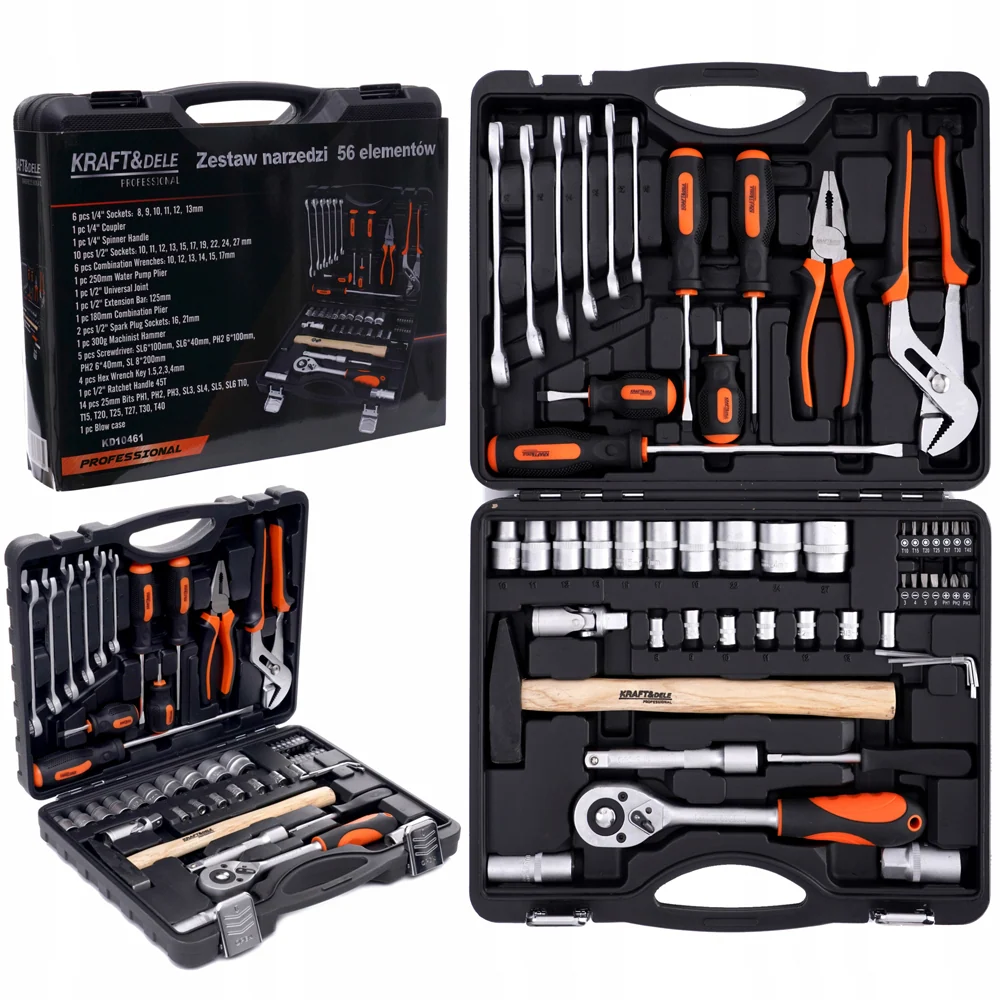 Trusa scule Kraft&Dele KD10461, 56 bucati, valiza de transport inclusa